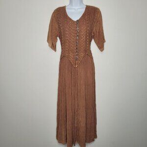 24 Karat bronze orange renaissance embroidered midi maxi dress small